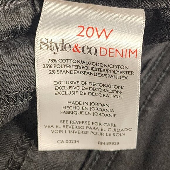 Style and Co. Denim Black Slim Leg Cotton Poly Span Stretch Jeans Size 20W - Picture 14 of 16